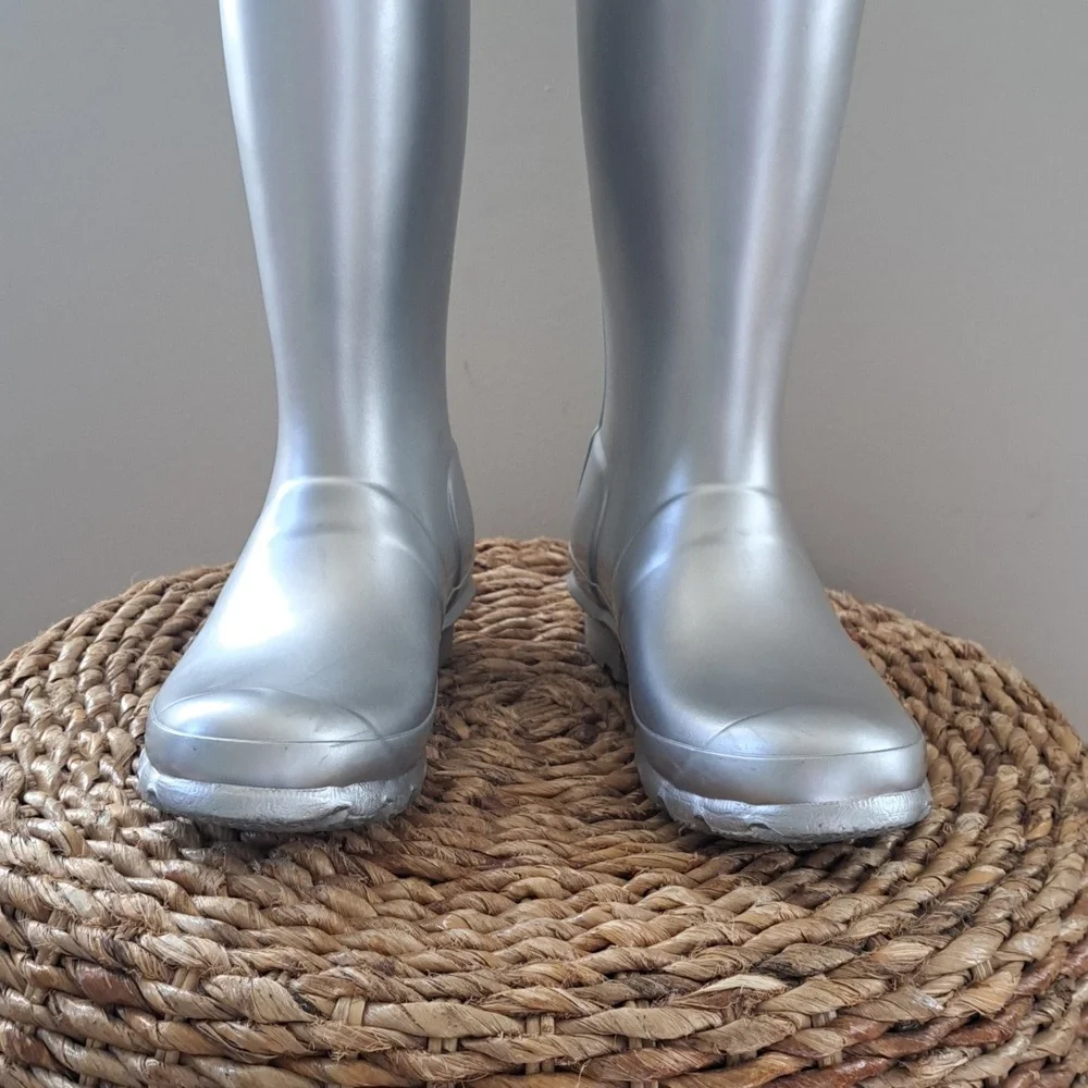 Hunter Kids Metallic Silver Tall Rain Boots